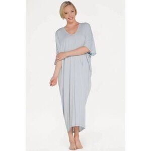 Barefoot Dreams Luxe Milk Jersey Caftan Petite One Size Blue Relaxed Fit Comfort